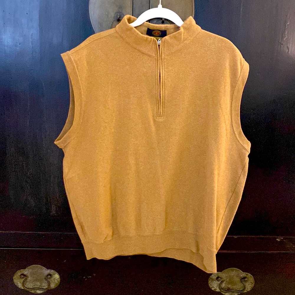 H Stockton mock zipper neck vest with banded waist. Brushed cotton for warmth!